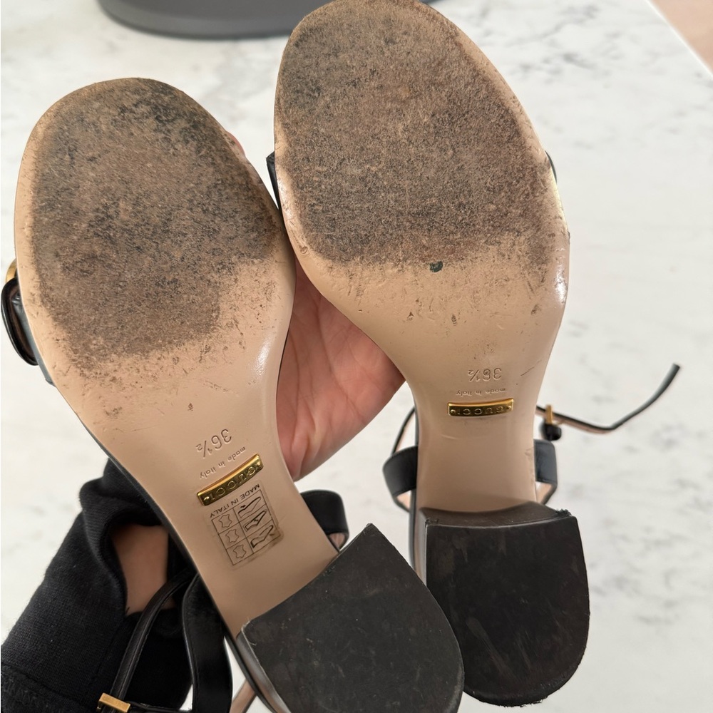 GUCCI Marmont Leather GG Block-Heel Sandals - Picture 10 of 16